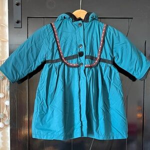 Vintage empire waist princess Teal Kids Jacket with Black Accents 3t
